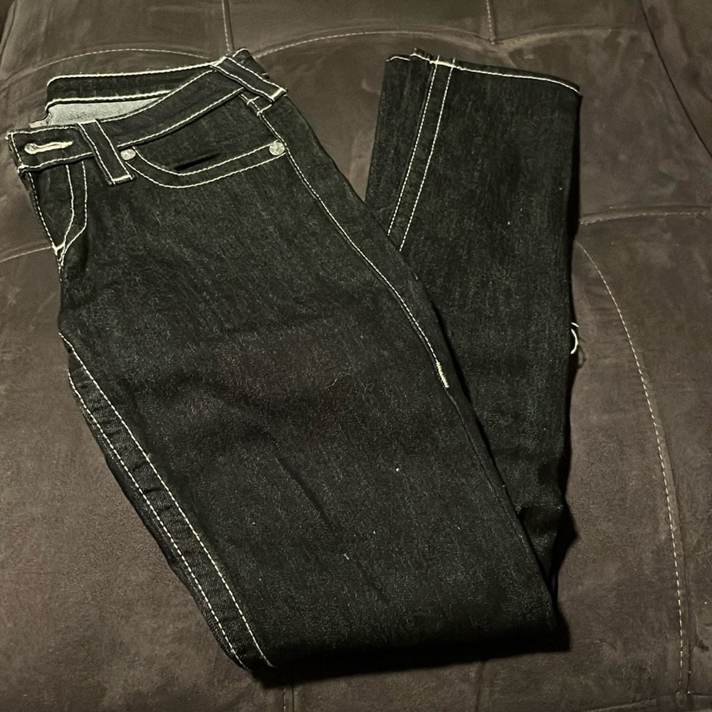 White stiched black denim